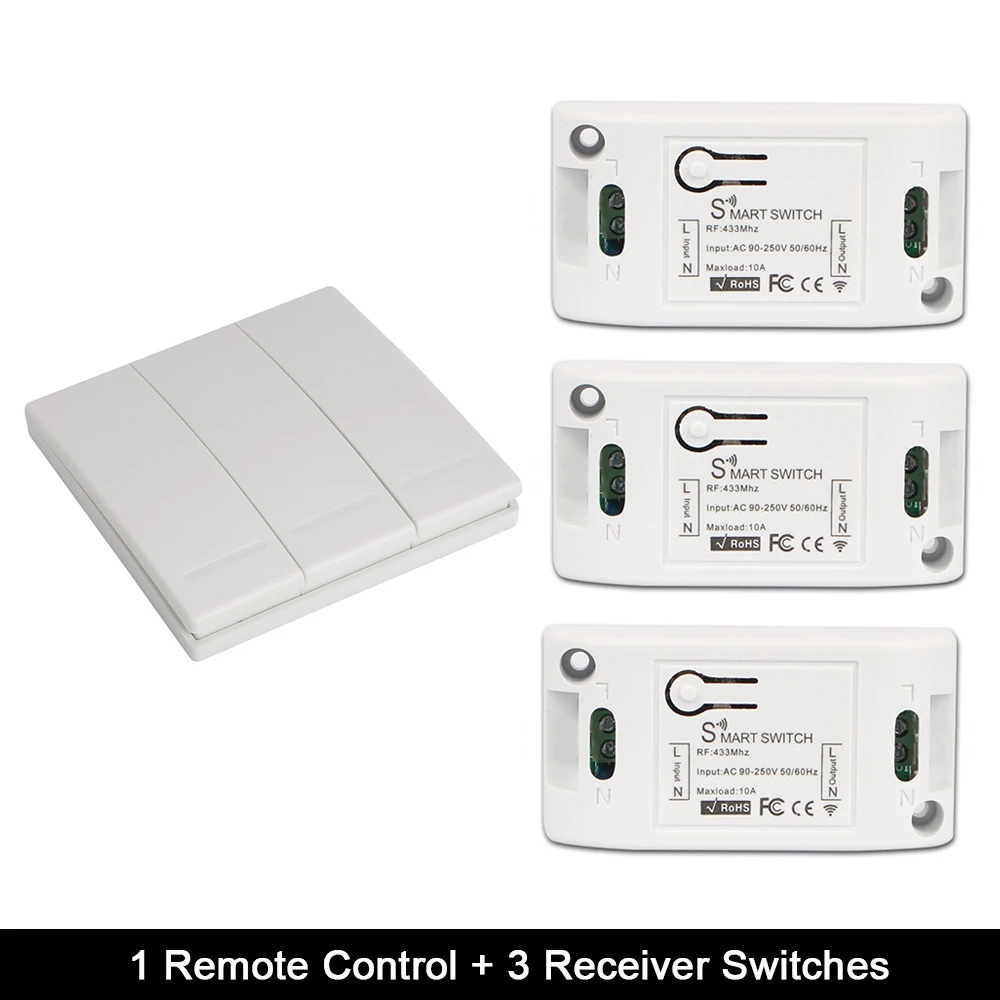 3 Gang 3 Receiver Умный беспроводной переключатель rurum 433 МГц, светильник с радиочастотным пультом дистанционного управления, переменный ток 110 В 220 В, приемник, настенная панель, кнопочный потолочный светильник для спальни - Цвет: 3 Gang 3 Receiver