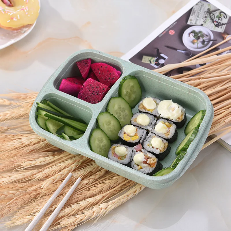 Экологичная герметичная коробка Bento tiffin, микроволновая печь для детского обеда, пшеничная солома с ручкой для детей, школьный контейнер для еды столовая посуда - Цвет: 4