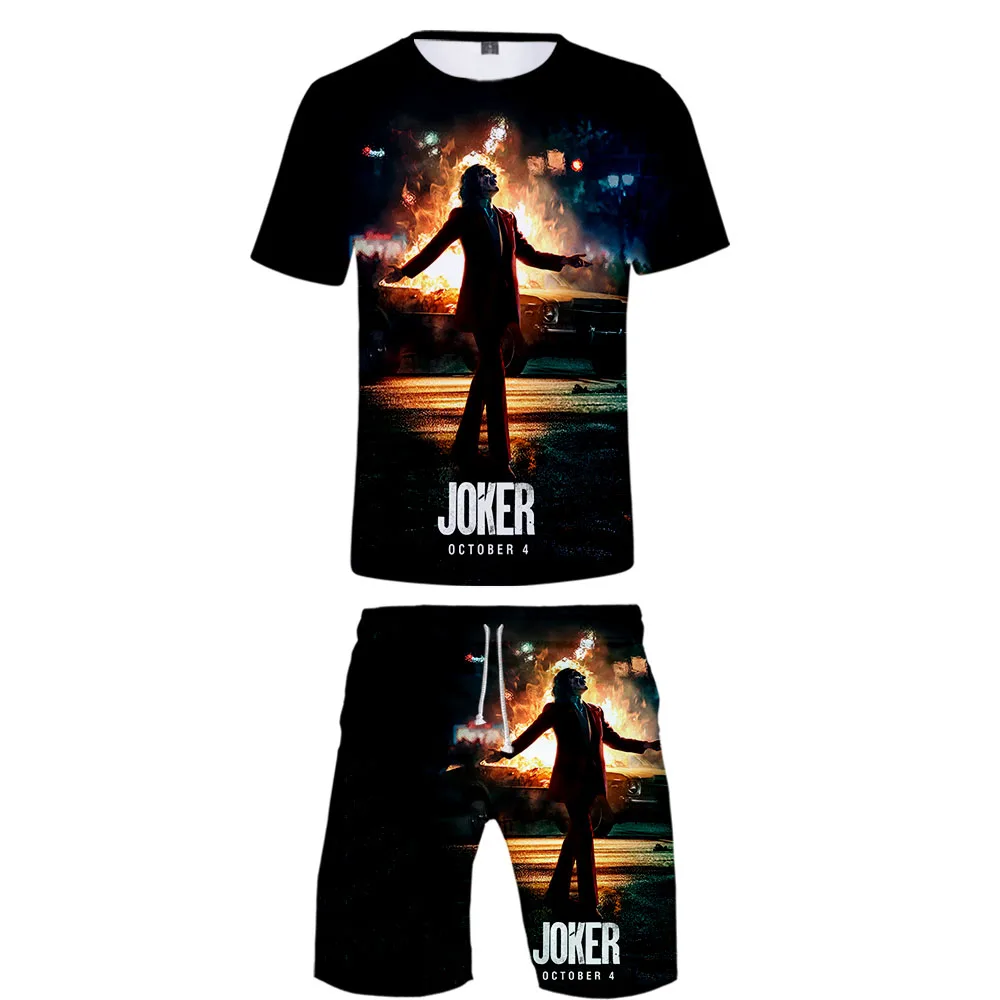 Joker, комплект из 2 предметов, Повседневная футболка с короткими рукавами и 3D-принтом, комплект из 2 предметов, крутой комплект в стиле хип-хоп