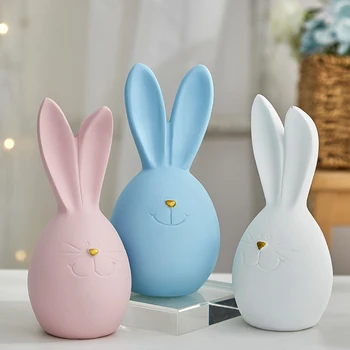 

Nordic Cute Rabbit Resin Miniatures Pink Creative Modern Fashion Figurines Children's Room Table Decoration Accessories MM60XBJ