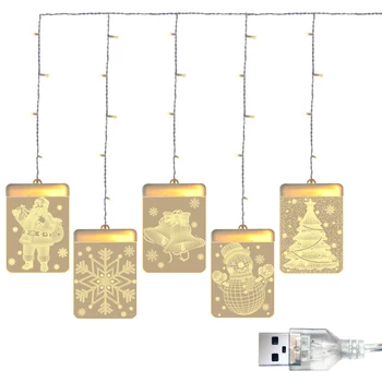 

Colorful Curtain Decorative Light 3D Hanging Santa Claus Snowflake LED Light Christmas Ornaments For Home Christmas Decoration
