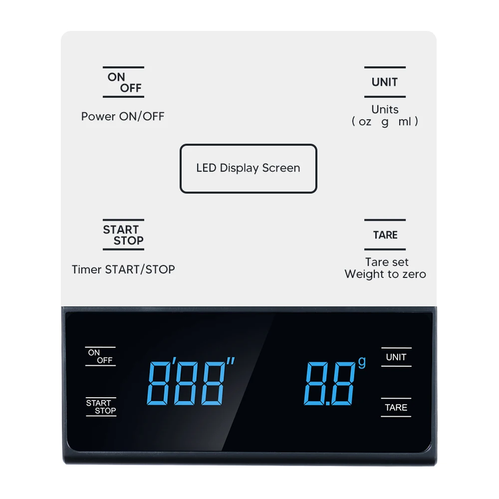 Electronic Digital Drip Coffee Scale With Timer Portable High Precision Weight Balance Kitchen Scale LED Display 3kg/0.1g