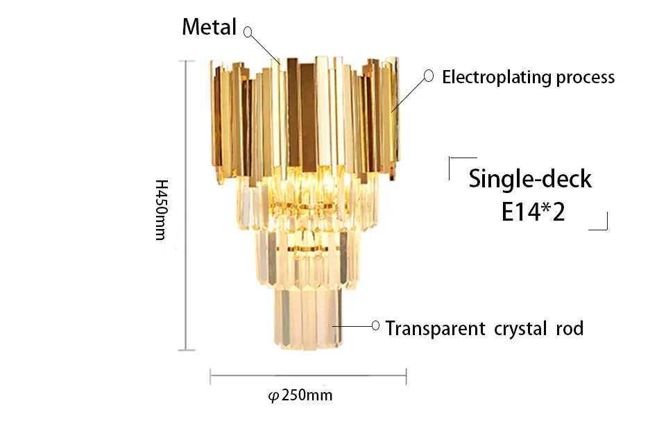Post modern Golden Crystal wall lamp luxury hotel bedroom bedside lamp high grade atmosphere living room TV wall corridor lamp