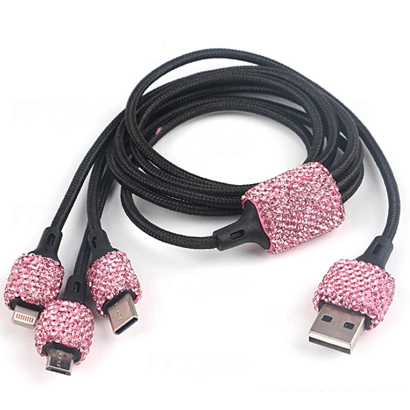 Автомобильное зарядное устройство с двумя usb-портами для мобильного телефона, планшета, gps, быстрое зарядное устройство, Кристальный бриллиант, телефон, 3 линии передачи данных, провод в автомобильном прикуривателе - Название цвета: 2pcs G
