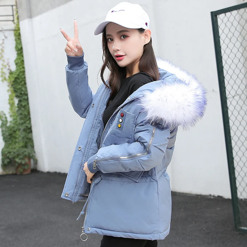 Blue AYUNSUE новая зимняя куртка женская парка Корейская одежда пуховое хлопковое пальто большой меховой воротник пуховая женская куртка D19902 KJ3355 - Цвет: Blue