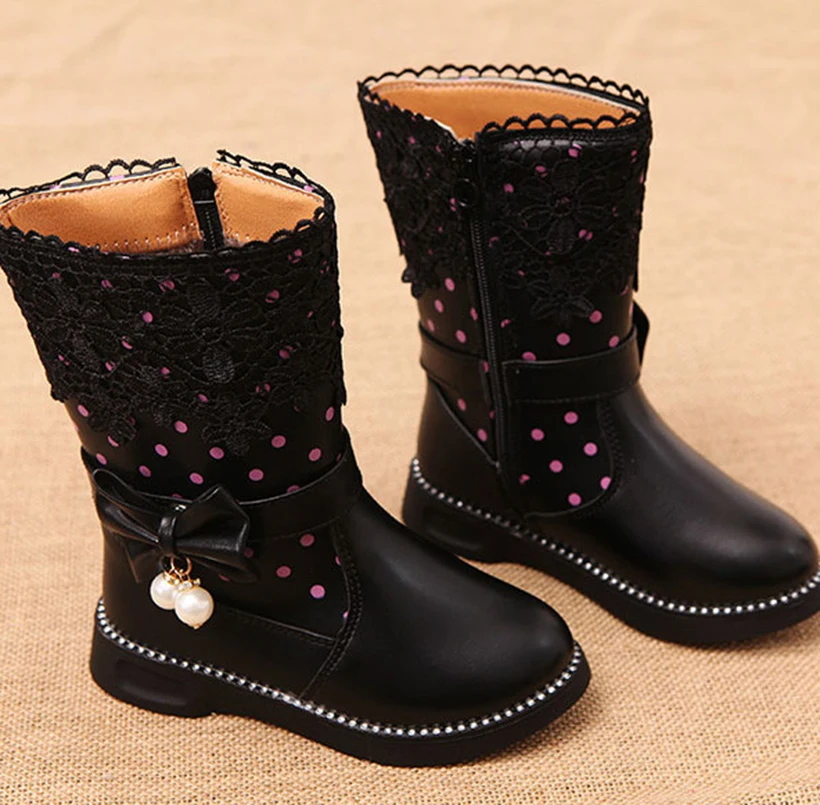 Детская обувь осенне-зимние ботинки теплая обувь для маленьких девочек с бантом и цветочным узором детская повседневная Нескользящая кожаная обувь для девочек