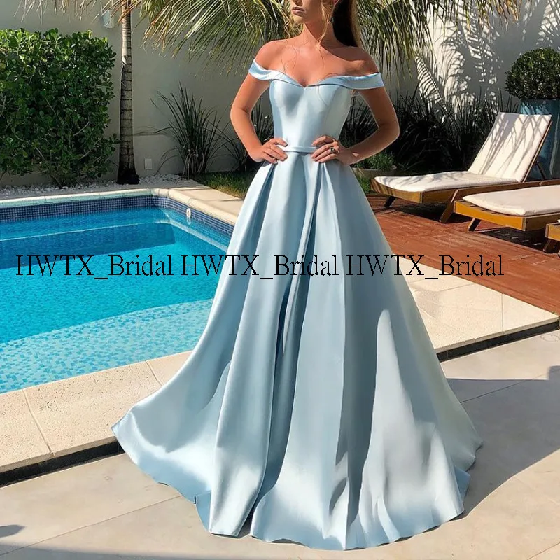 HWTX_Bridal элегантные атласные платья для выпускного вечера новые индивидуальные размера плюс с открытыми плечами трапециевидные длинные Официальные Вечерние платья