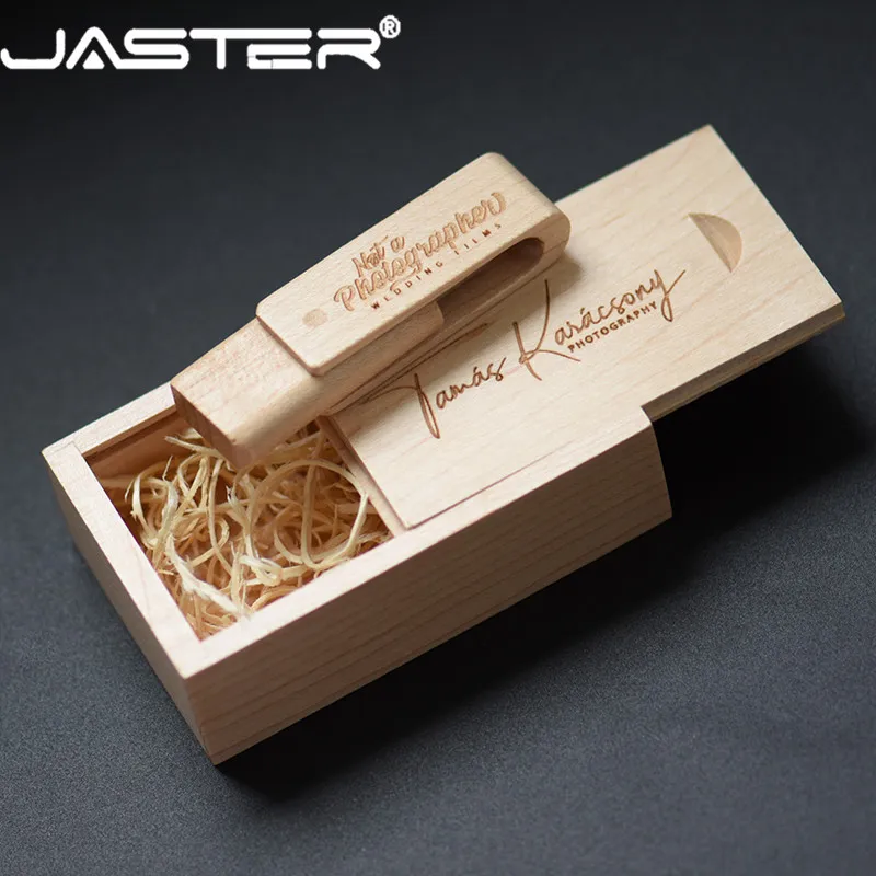 JASTER customize LOGO wooden spin + box USB 2.0 pendrive 4GB 8GB 16GB 32GB 64GB 128GB usb flash drive 1