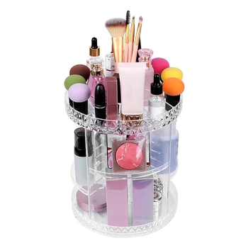 

ABSS-New 360-Degree Rotating Drawer Makeup Storage Box Brush Holder Jewelry Organizer Case Transparent Acrylic Cosmetic Organize