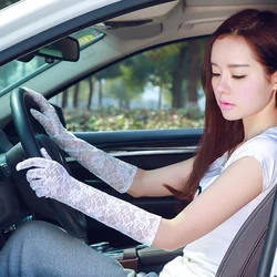 Womens Ultra-thin Long Summer Driving Cycling Sexy Black Sunscreen Gloves Female Anti-UV Elasticity Lace Mesh Gloves