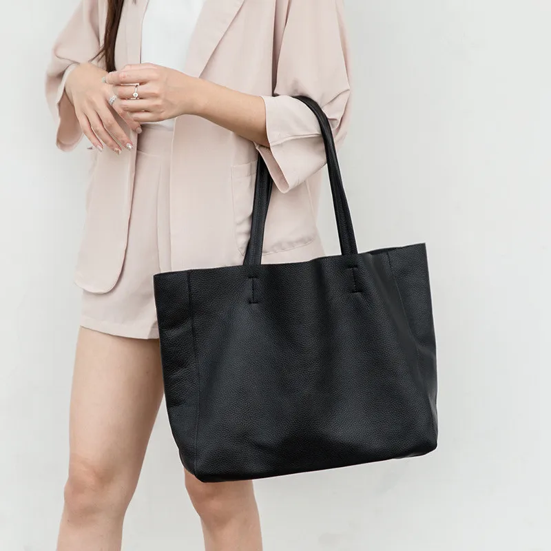 

European And American New Star Magazine Same Genuine Leather HandBag Casual Shoulder Bag Big Soft Cowskin Tote Bags