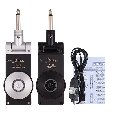 Black Silver Rowin WS-20 2,4G беспроводной Перезаряжаемый Электрический гитарный приемник-передатчик Набор 30 метров передачи с usb-кабелем для зарядки - Цвет: Black Silver