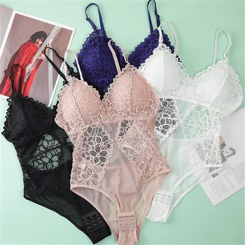 

Women Sexy Bodyshaper Bra Lace Deep V Push Up Bra Thong Body Suit Seamless Hollow Padded Sexy Underwear Shapewear Bodysuit