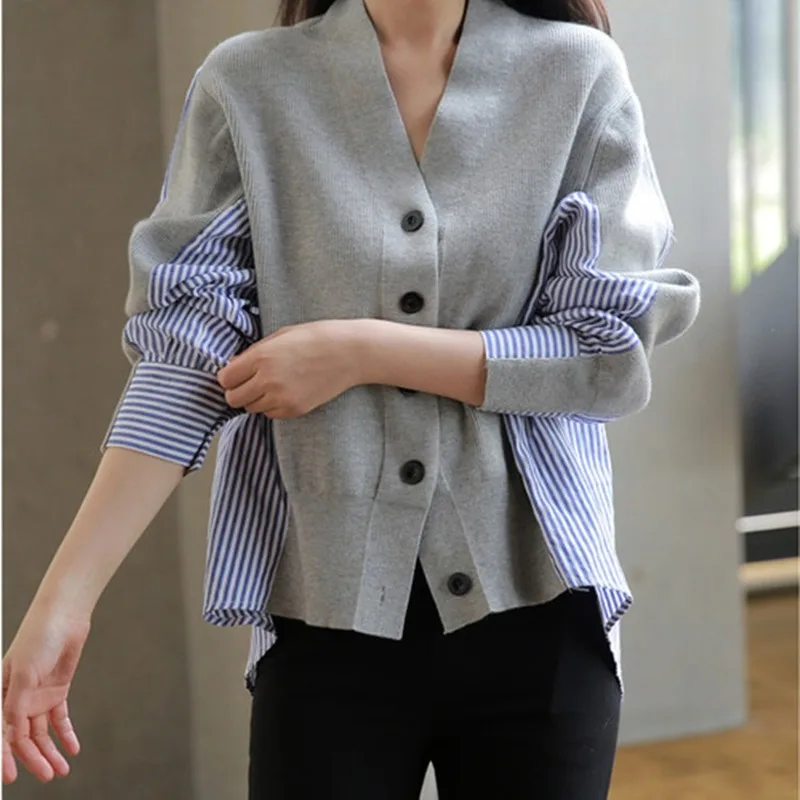 Корейский женский свитер с v-образным вырезом однобортный Свободный вязаный кардиган свитер женский