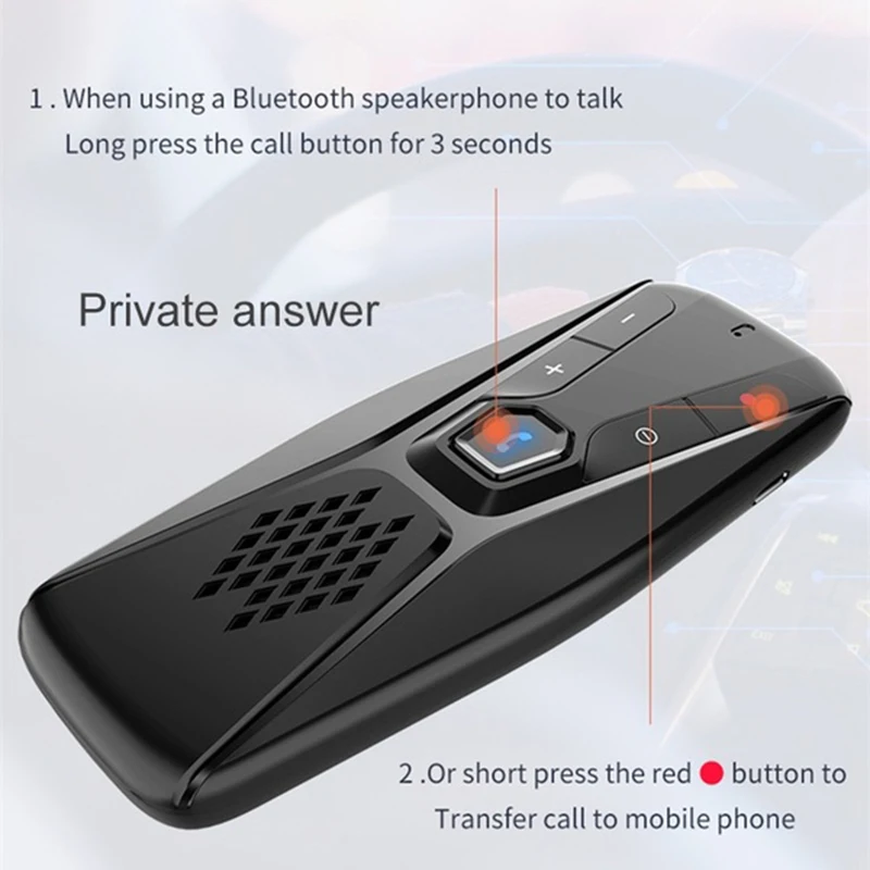 Bluetooth 5,0 автомобильный комплект громкой связи, автомобильный солнцезащитный козырек, перезаряжаемый беспроводной громкая связь, музыкальный ресивер на семи языках