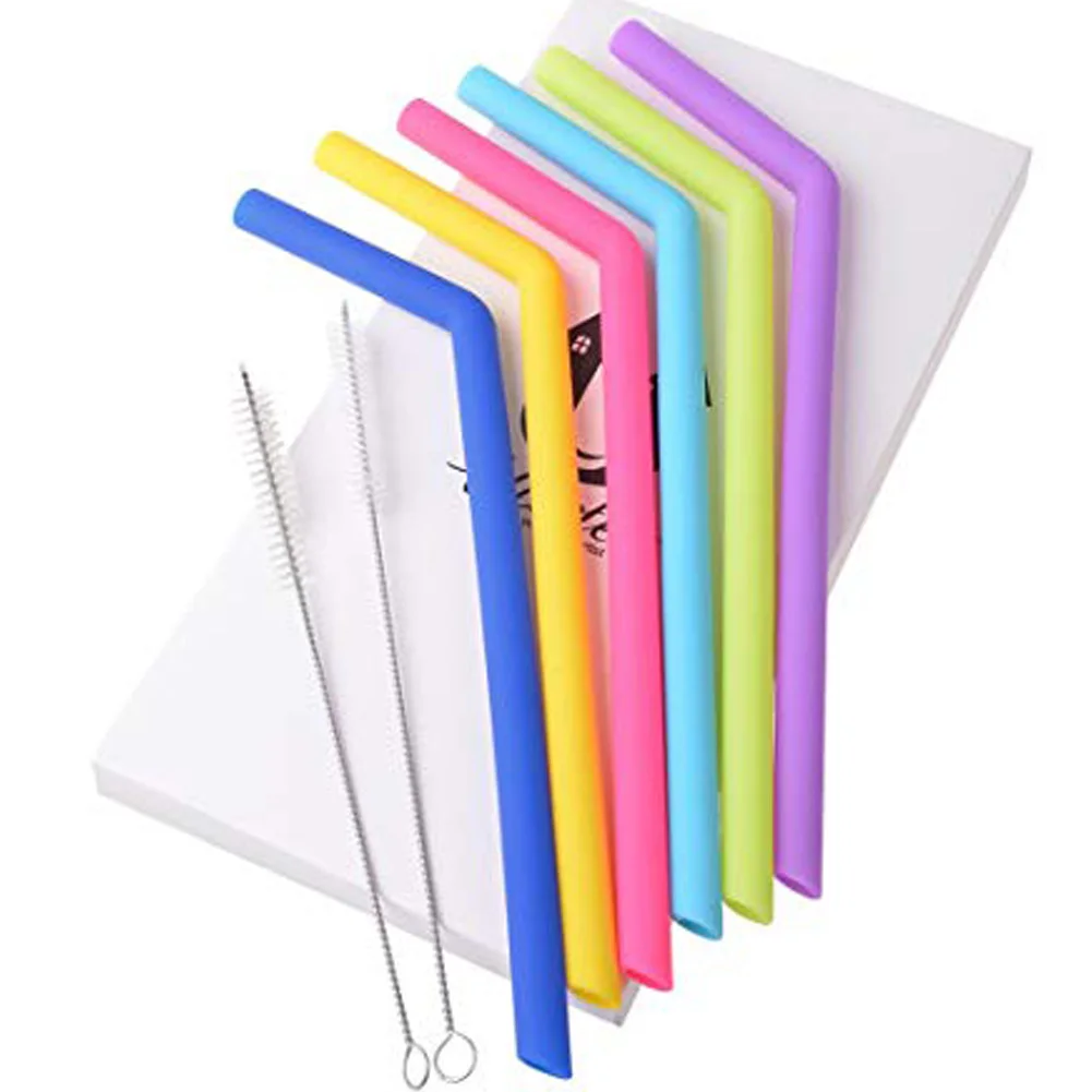 6Pcs/set Reusable Silicone Straws Food Grade Silicone Straws Drinking With Cleaning Brush Party Straws