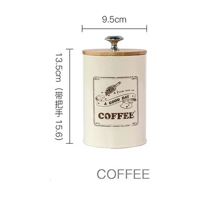 COFEE Винтажные металлические банки для хранения с деревянной крышкой для чая, кофе, сахара, герметичный железный ящик, простой герметичный контейнер, кухонный органайзер для зерна - Цвет: COFEE
