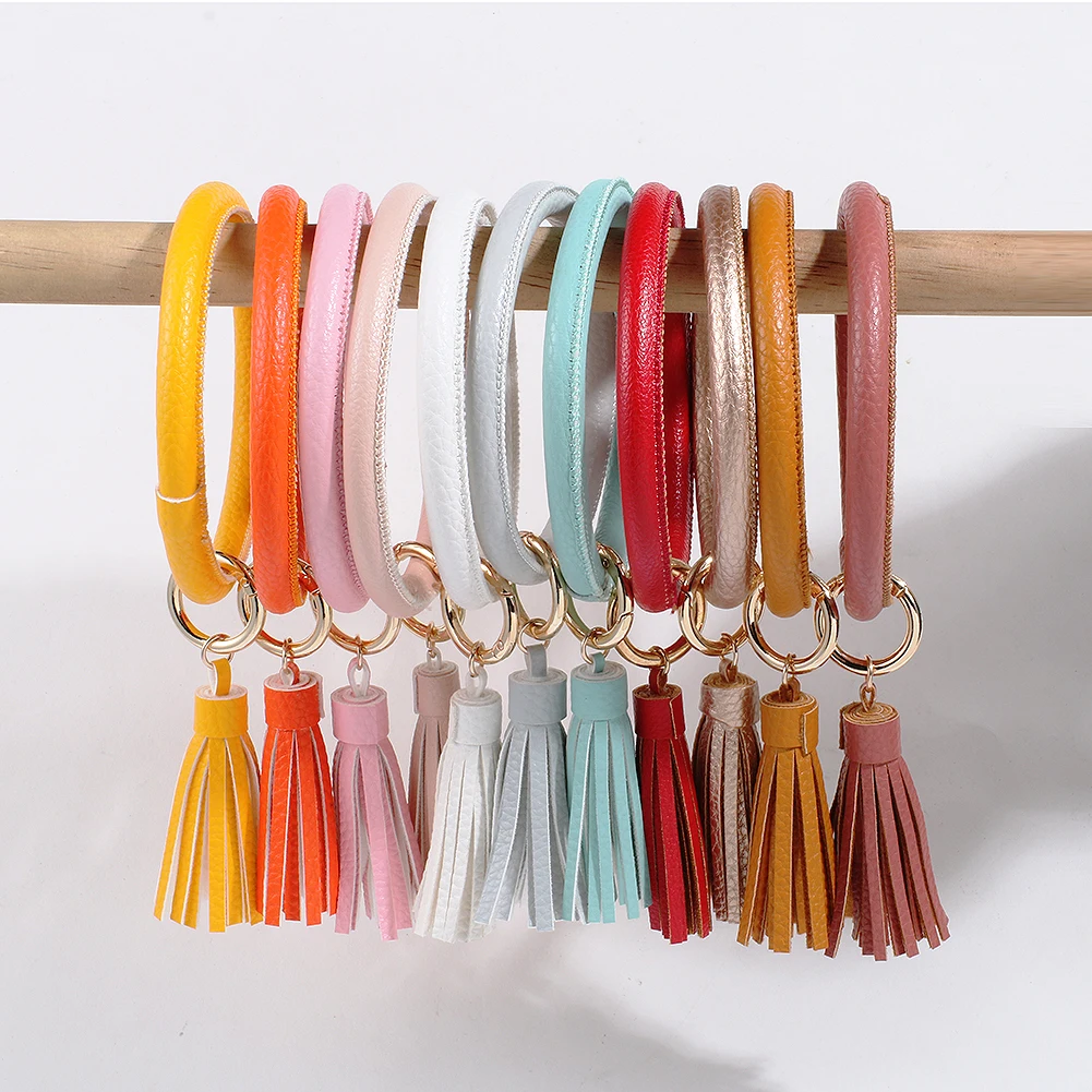 

Artilady Leather Bangle Keychains for Women Tassel Key Chains Key Ring Bag Charm Jewelry Gift for Friends Drop Shipping