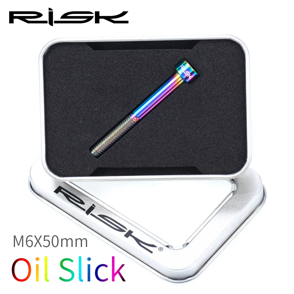 m6x50mm Oil Slick RISK титановые болты M6 x 30 35 40 50 мм шестигранный ключ MTB дорожный велосипед коническая головка винт велосипедная гарнитура крепежные болты радужные золотые - Цвет: m6x50mm Oil Slick