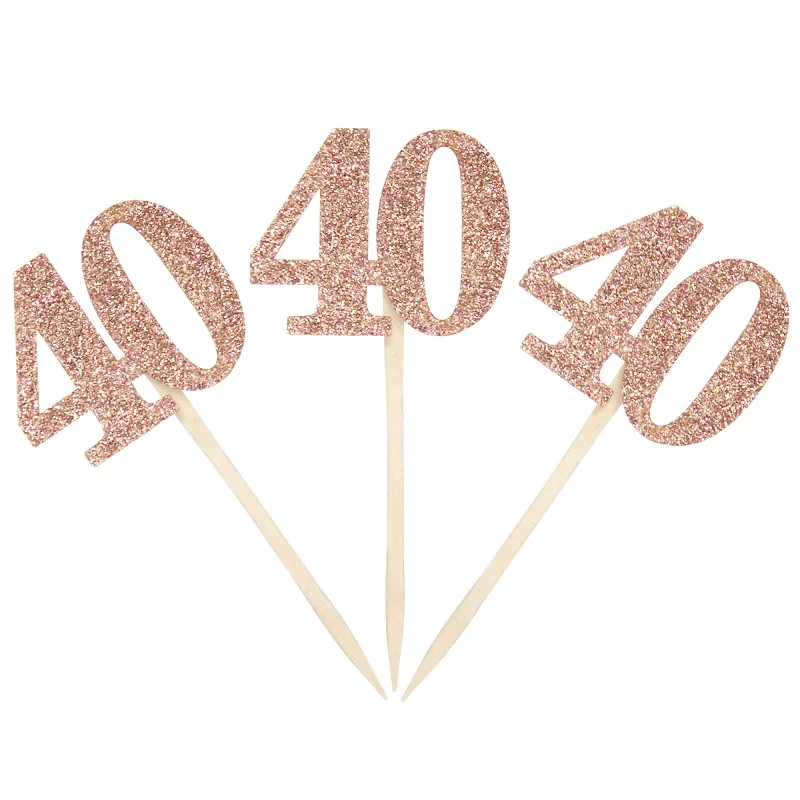 12 шт. розовое золото номер 30 40 50 60 кекс Toppers 30th 40th 50th 60th день рождения поставки торт Топпер