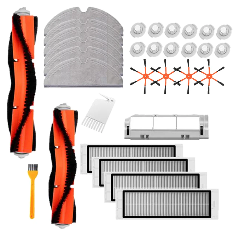 

Main Brush+Cleaning Brush+Rag +Main Brush Cover+Water Tank Filter+Orange 6-Arms Side Brush+Filter for Xiaomi Roborock Vacuum Cle