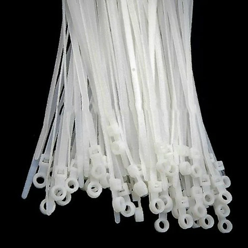 

1000 PCS Nylon Cable Wire Zip Ties Mounting Hole Nail Screw 50 LBS 8 Inch White