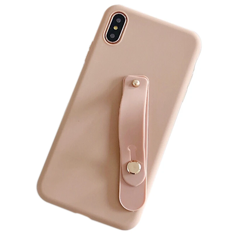 Simple Matte Pure Candy Wrist Strap Hand Band silicone case for iPhone  6 6s 7 8 Plus X Xr Xs Max Back Phone Protect Cover