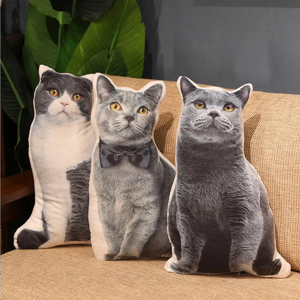 Cartoon Simulation Cat Pillow Cute 3D Printing Teddy Dog Sofa Cushion Stuffed Plush Toy