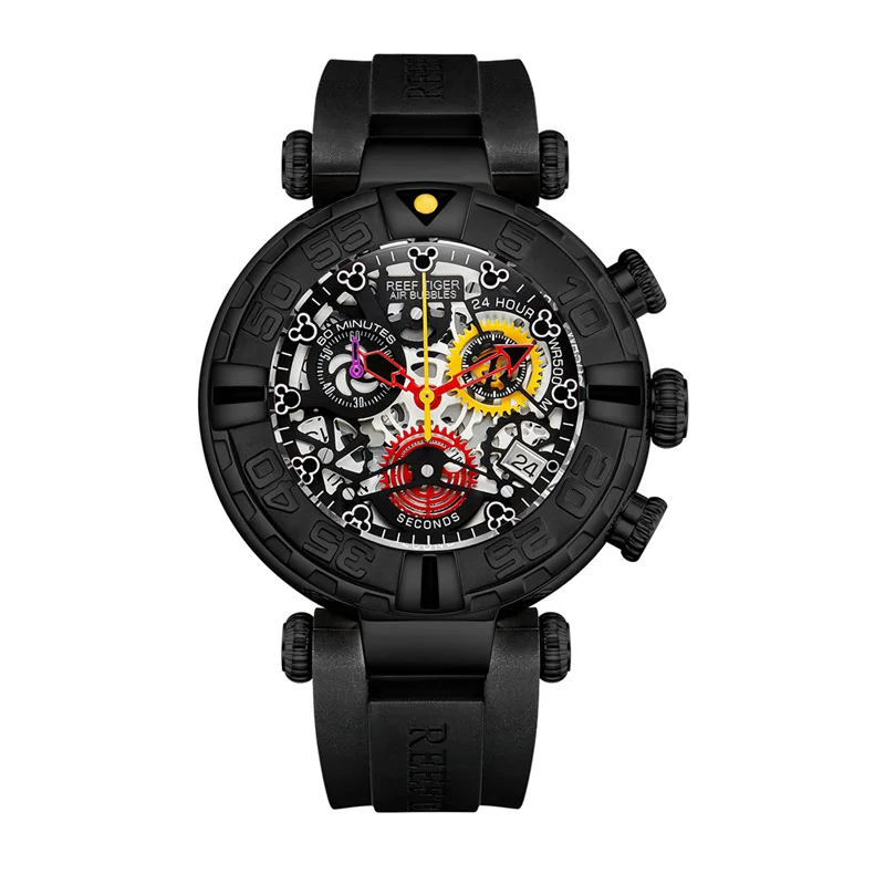 REEF TIGER/RT дизайн Топ бренд Мужские часы Резиновый стальной Скелет спортивные водонепроницаемые мужские часы Relogio Masculino+ коробка RGA3059 - Цвет: 1