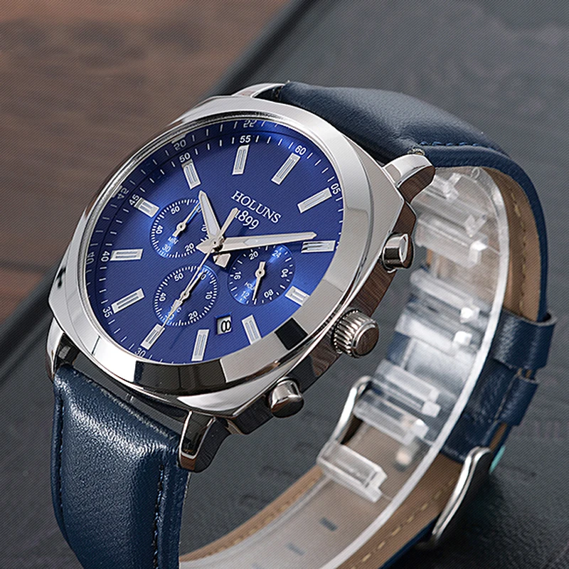 HOLUNS Quartz Watch Men Big Dial Relogio Masculino Fashion Leather