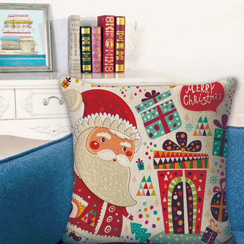 New Christmas Cushion 45*45 Santa Claus Merry Christmas Printed Decorative Pillows Sofa Home Decoration Pillowcase