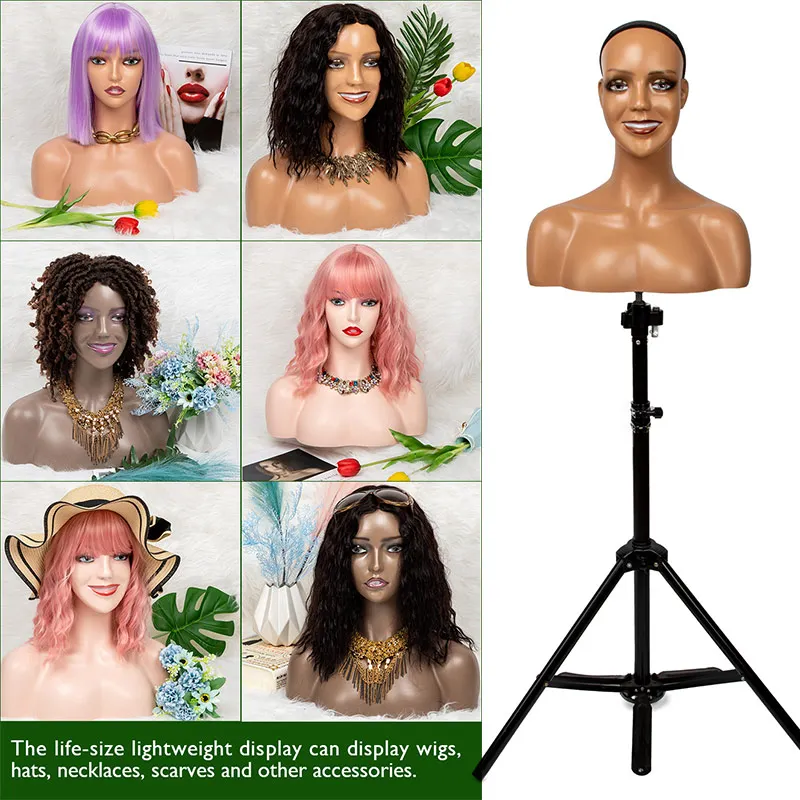 Plussign 사실적인 하프 바디 더블 숄더 PVC 훈련 마네킹 헤드, 디스플레이 가발 모자 쥬얼리, 3 가지 색상 사용 가능, 1 개