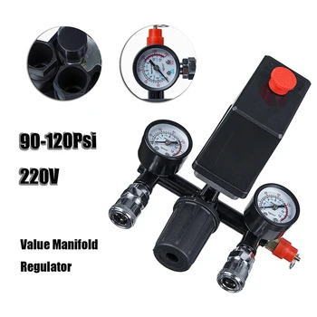 

90-120Psi 220V Air Compressor With Pressure Switch Control Valve Manifold Relief Regulator Gauge Lighting Accessories Switches
