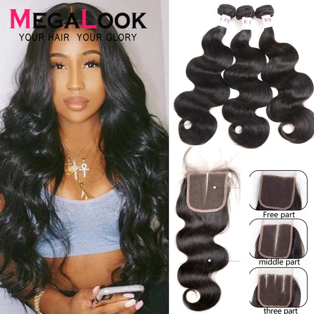 Пряди Bodywave с закрытием Малазийские Волосы пряди Remy человеческие волосы Hailace 3 |