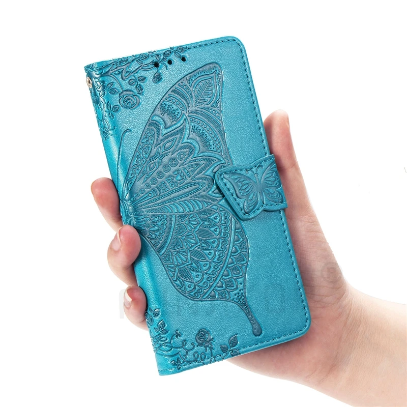 Blue Чехол-книжка из тисненой кожи с 3D бабочкой для huawei Honor 9X STK-LX1, чехол-кошелек для huawei Honor 9X, Премиум чехол - Цвет: Blue