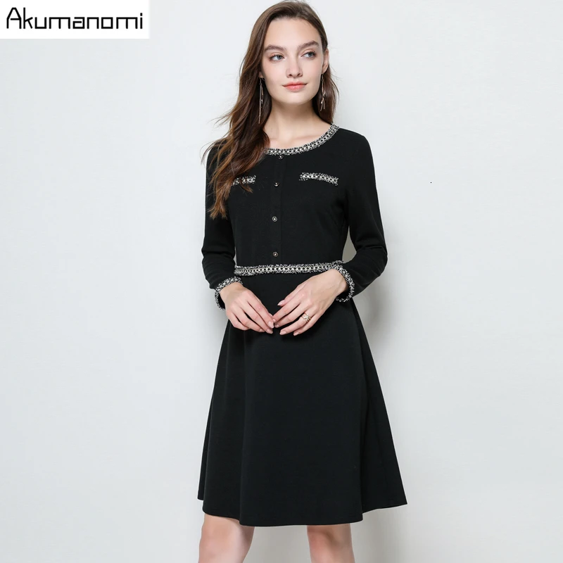 Осень-зима платье плюс Размеры 5xl с кисточками, с круглым вырезом, длинный рукав черное платье-трапеция Повседневное Для женщин вечерние офисное платье мини Jurken Shein