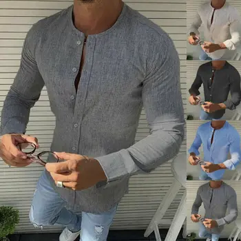 

2019 Newest Mens Summer Long Sleeve Linen Shirt Casual Slim Fit Tops Button-Down Casual Shirts Dropshipping