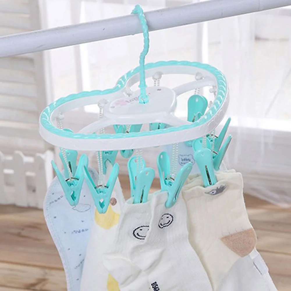 

Clothes Hanger Mini Round Drying Rack Laundry Hanger Hook Children kids Socks Clothes Hook 12 Clips Peg Hook Airer Dryer