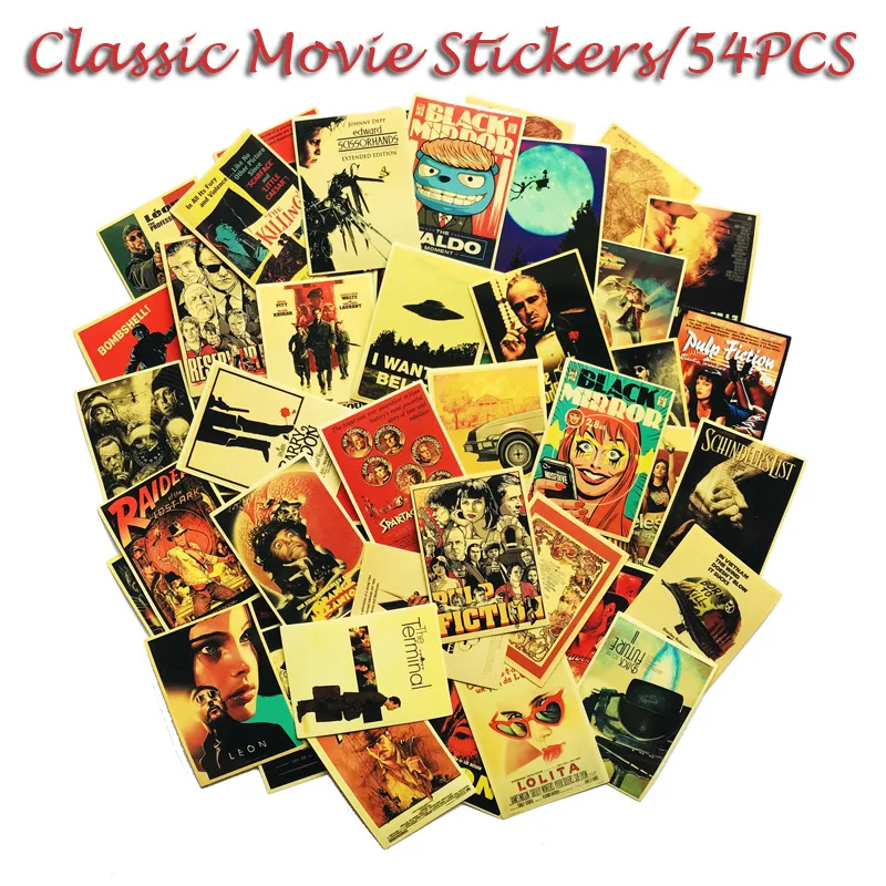 54pcs Classic Movie stickers For Luggage Laptop Art Painting Kill Bill Pulp Fiction Poster Stickers Waterproof Skateboard Toy