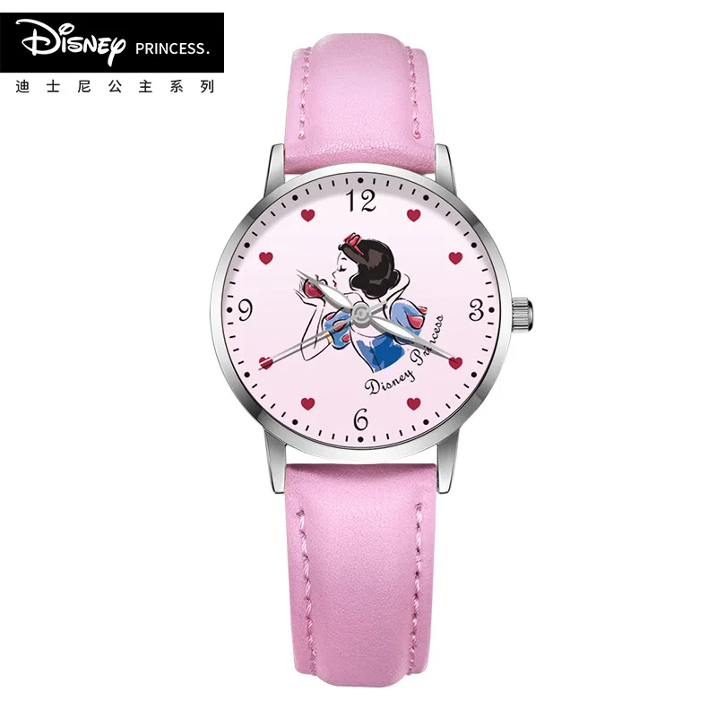 Брендовые детские наручные часы disney для девочек, кварцевые детские часы из натуральной кожи, водонепроницаемые часы для девочек-принцесс - Цвет: DSN1904