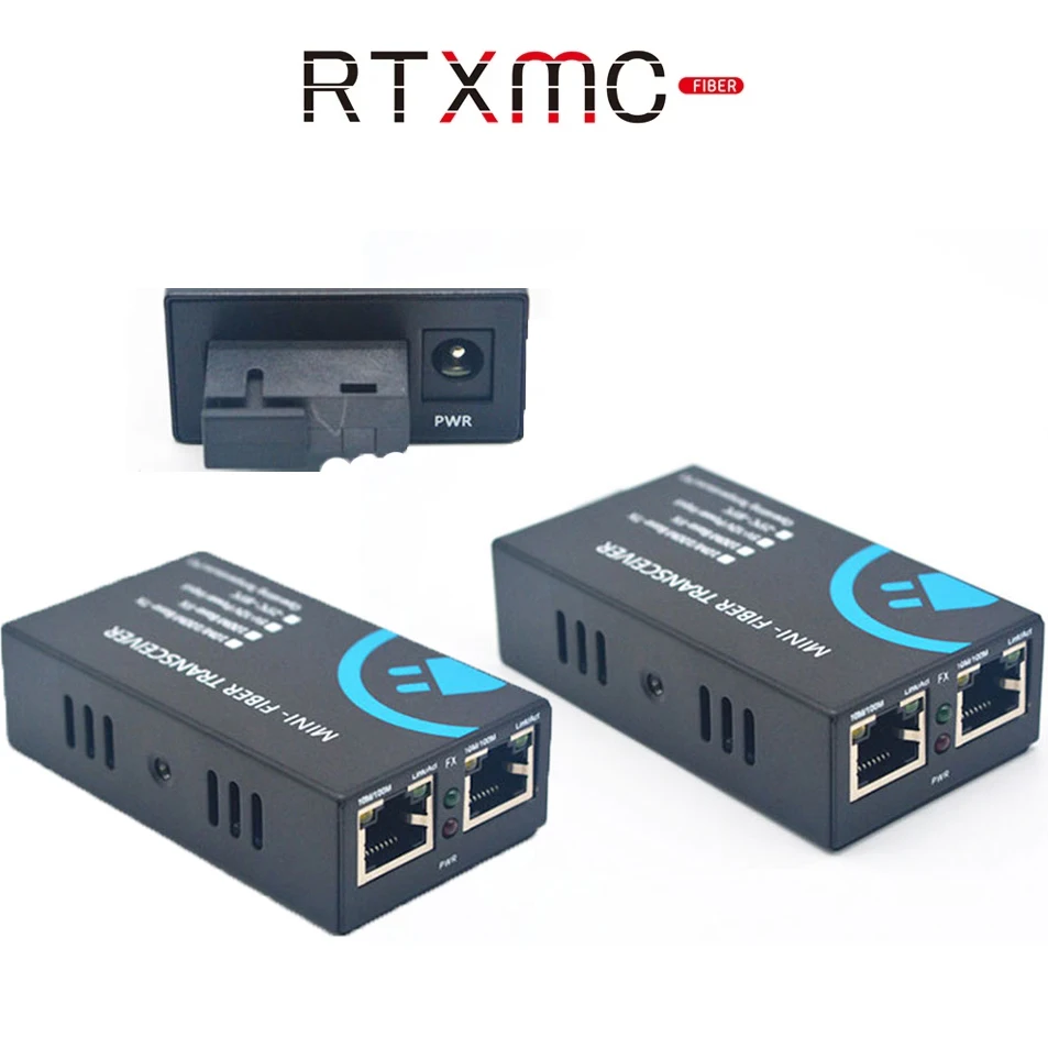 Convertidor de interruptor Ethernet rápido, convertidor de medios de fibra óptica de Ethernet de 20KM, modo único 2 * RJ45 y 1 * puerto de fibra óptica SC, 10/100M, 1 par