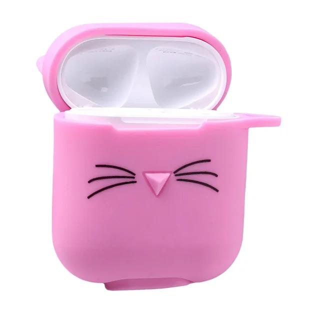 Чехол для airpods с милым котом из мультфильма, защитный чехол с милым ремешком, силиконовый чехол для air pods 2, беспроводной чехол для наушников - Цвет: cat pink2