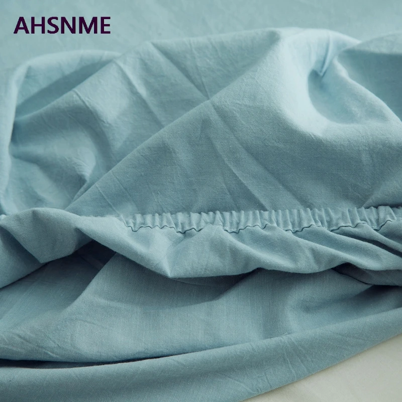AHSNME светло-голубой хлопковое постельное белье супер мягкие parure де горит Открытая Летняя обувь простой водой натяжная простыня 135/150/200/180/200 см