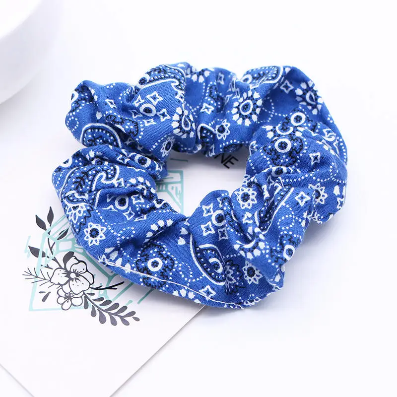 blue Модная Бандана с принтом Scrunchie для женщин девочек эластичные резинки для волос кольцо повязки для волос с цветами конский хвост зажим для волос аксессуары - Цвет: blue