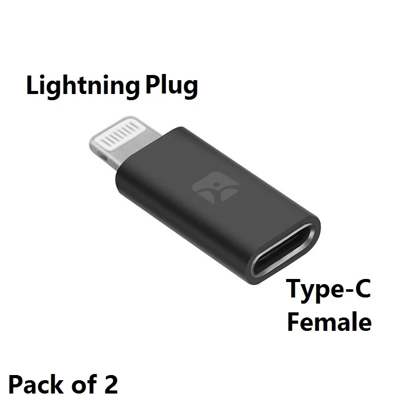 Usb type-C Женский адаптер Lightning Мужской, кабель type-C с зарядкой и синхронизацией данных для преобразования huawei, samsung в iPhone/iPad/iPod - Цвет: Black Pack of 2