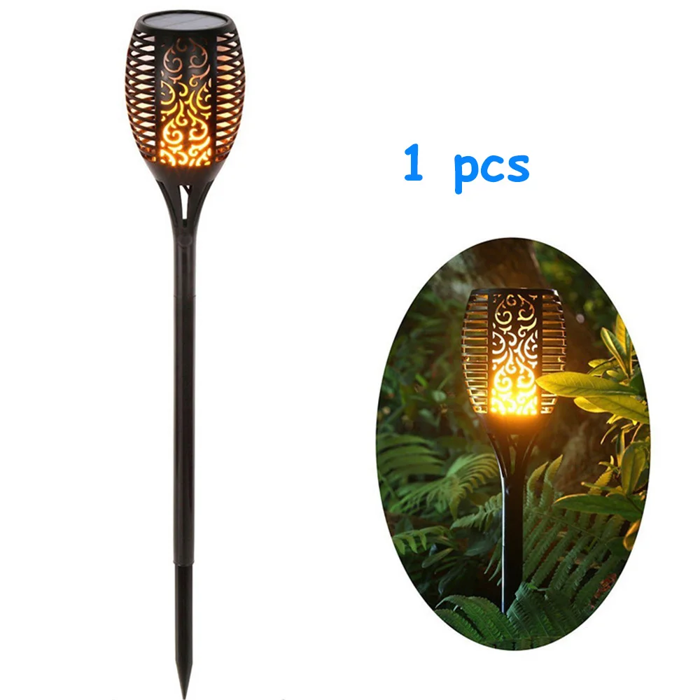 One pcs Пламенный солнечный светильник, мерцающий светодиодный светильник, садовые солнечные лампы, орнамент, пейзаж, лужайка, лампа IP65, водонепроницаемый светильник, дорожка, фонарь светильник, пятно - Испускаемый цвет: One pcs