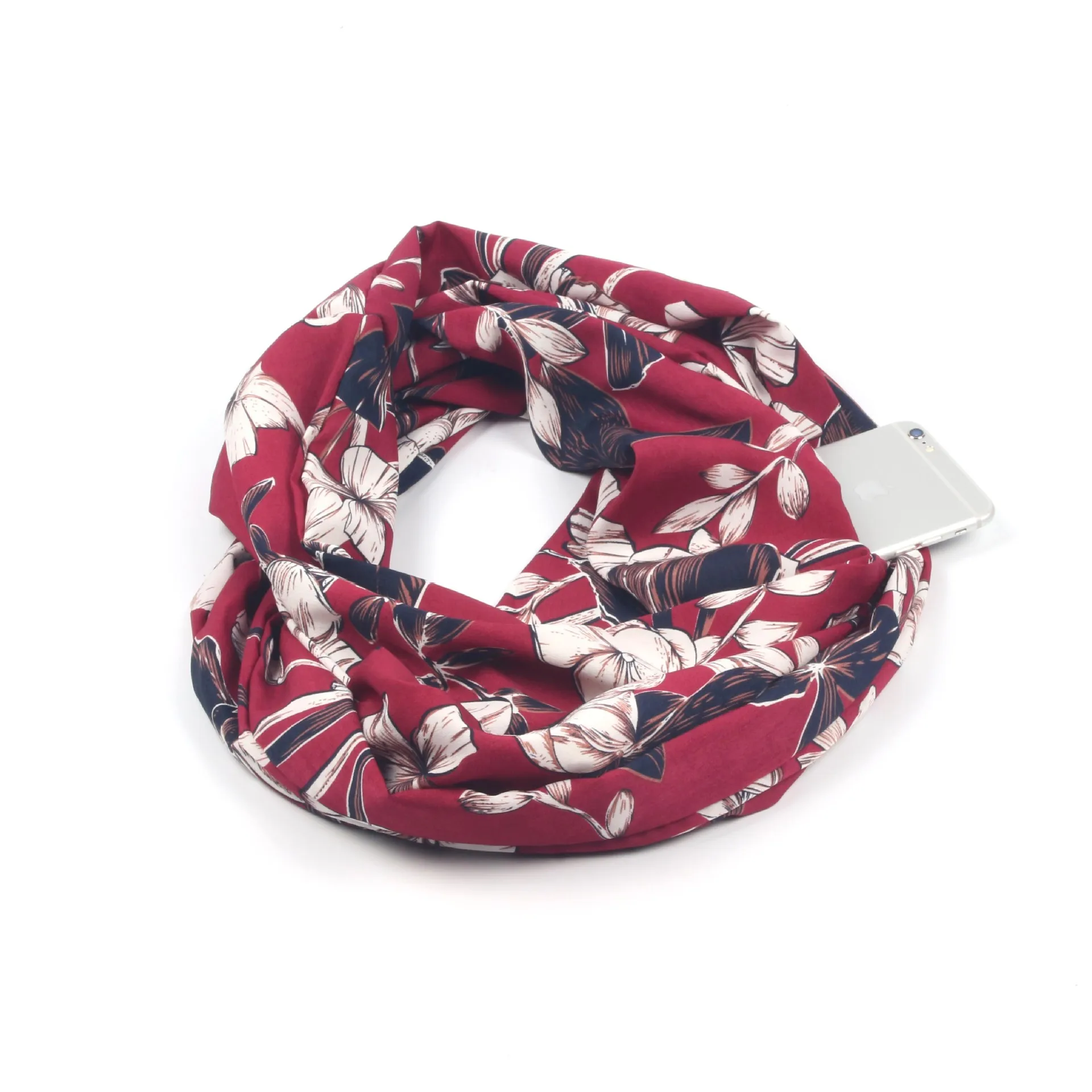 New Scarf Women With Zipper Pocket Floral Print Winter Neck Scarf Convertible Infinity Windproof Loop Scarves Neck Warmer - Цвет: as the picture