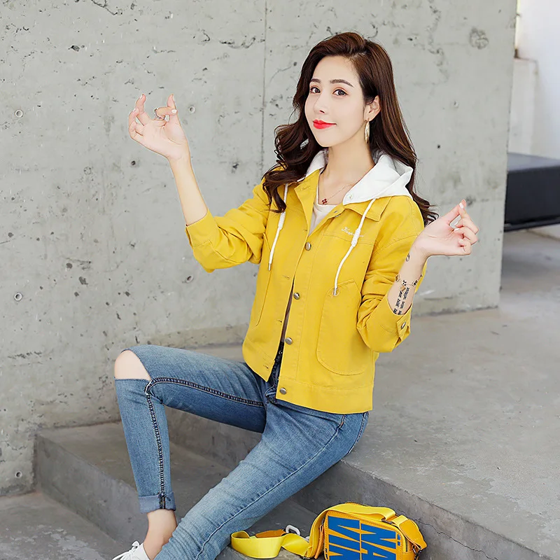 

Pure Cotton Coat Women's 2019 Autumn New Style Korean-style Loose-Fit Hipster Jacket Autumn Clothing Short Hooded Baseball Tops
