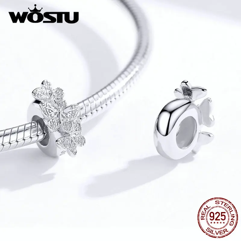 WOSTU, 925 пробы, серебряная, тонкая, Бабочка, пробка, силиконовая прокладка, подходит для оригинального браслета и браслета, сделай сам, для изготовления ювелирных изделий CTC120