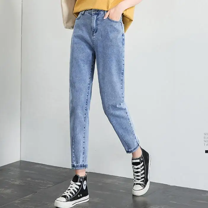 Бренд свободный, в Корейском стиле джинсы бойфренд брюки для женщин джинсовые шаровары с высокой талией мама Винтаж джинсы брюки синий черный